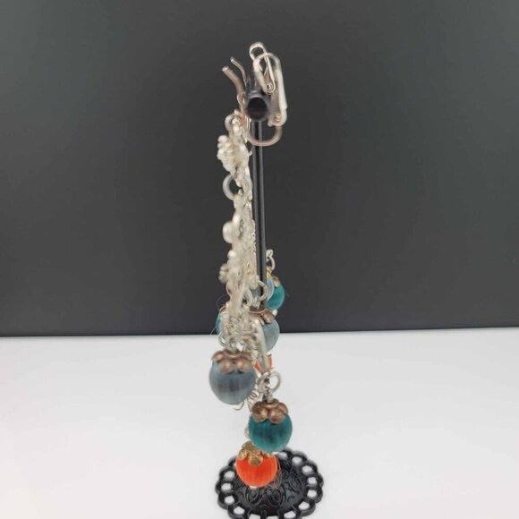 Beautiful silver tone clip-on filagree dangle earrings GUC - Picture 2 of 9